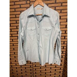 Rockies Blue And White Pearl Snap Button Down Shirt Size Large